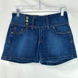 AZUCAR Blue Denim Belted Mini Jean Shorts High Waisted Women's 12 2000s Y2K
